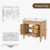 36 Inch Natural Solid Wood Farmhouse Single Sink Bathroom Vanity with Ceramic Sink & Gold Knobs