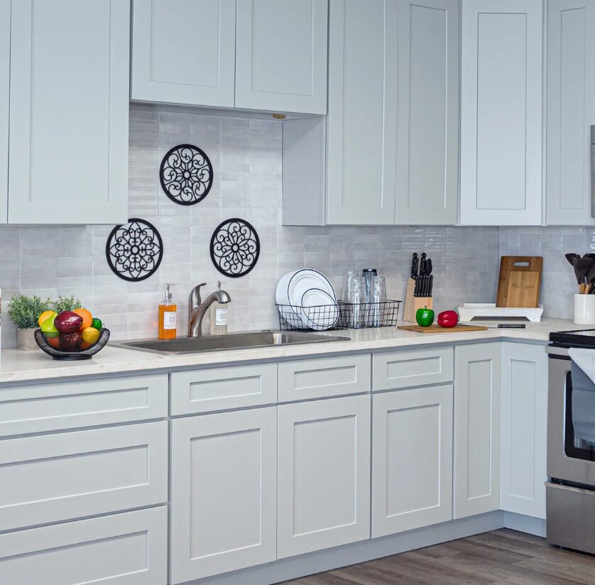 4 36" Light Gray Shaker Double Drawer Kitchen Base Cabinet
