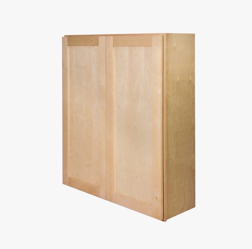 4 Raw Wood Shaker Wall Storage Cabinet, Unfinished Birch Two Door Cabinet