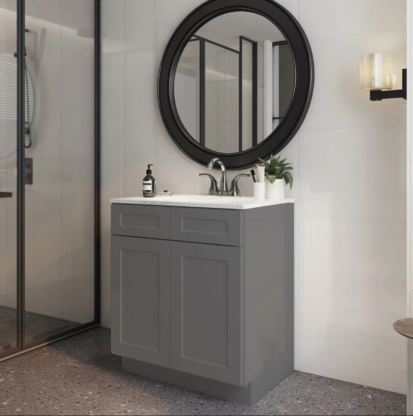 4 36" Gray Shaker Bathroom Vanity Base Cabinet