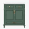 30 Inch Vintage Green Recessed Panel Single Sink Bathroom Vanity with Gold Hardware, 3 Storage Drawers & Double Doors