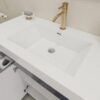 4 Modern High Gloss Gray Bathroom Vanity with Integrated White Solid Surface Sink Top