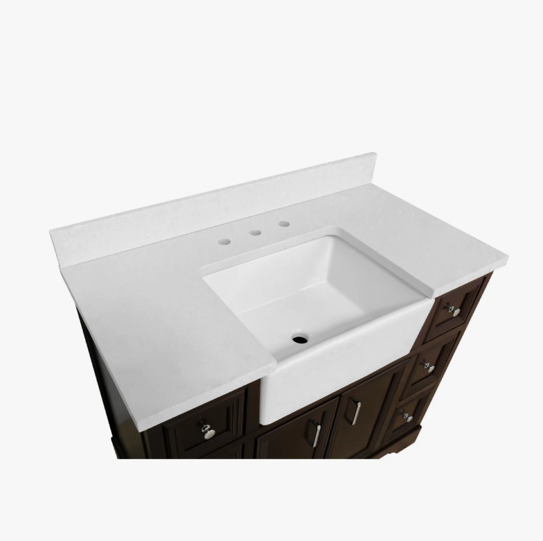 Transitional Farmhouse Vanity with Raised Panel Doors for Traditional Master Bathroom Remodel