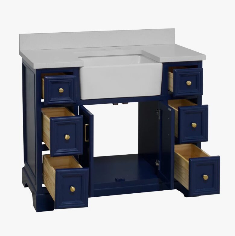 Luxury Transitional Navy Farmhouse Vanity for Traditional & Coastal Bathroom Renovation