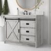 4 Light Gray Farmhouse Vanity with Cross Barn Door for Coastal, Modern Farm & Industrial Bath Remodel
