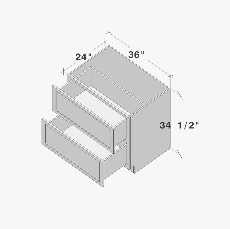 Freestanding Raw Maple Shaker Drawer Base Cabinet, Solid Wood Drawer Boxes for Kitchen Storage