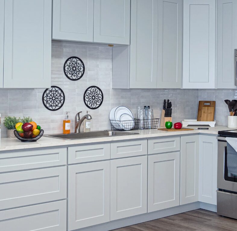 4 Modern Light Gray Double Drawer Shaker Base Cabinet for Kitchen Remodel & Custom Countertops