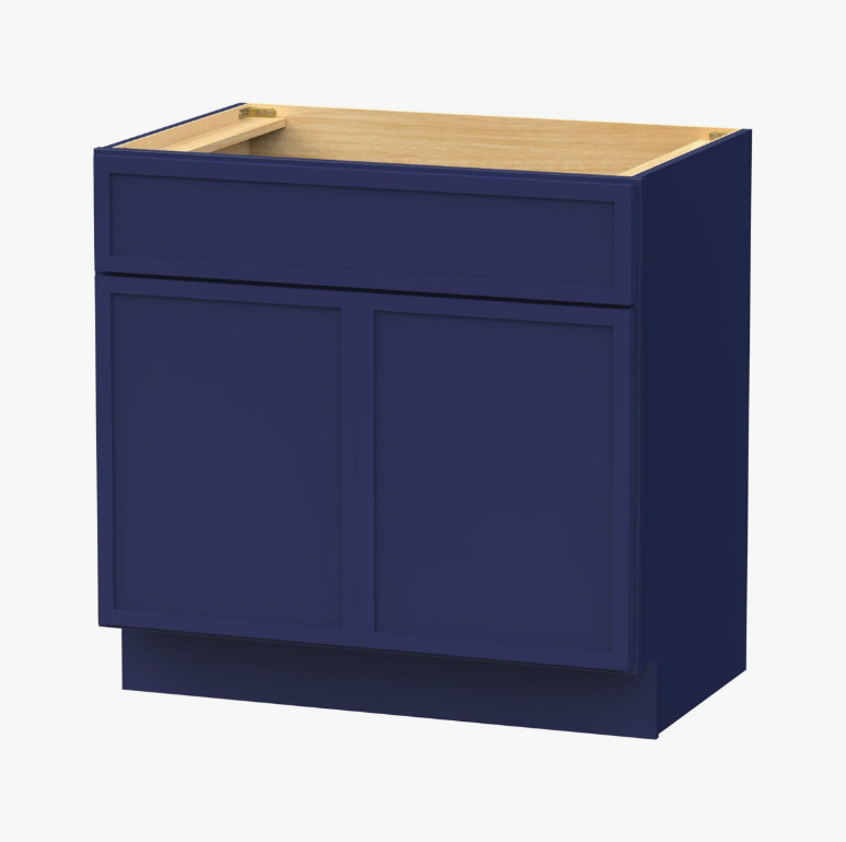 Modern Navy Shaker Vanity Base Cabinet for Custom Countertop Bathroom Remodel Projects