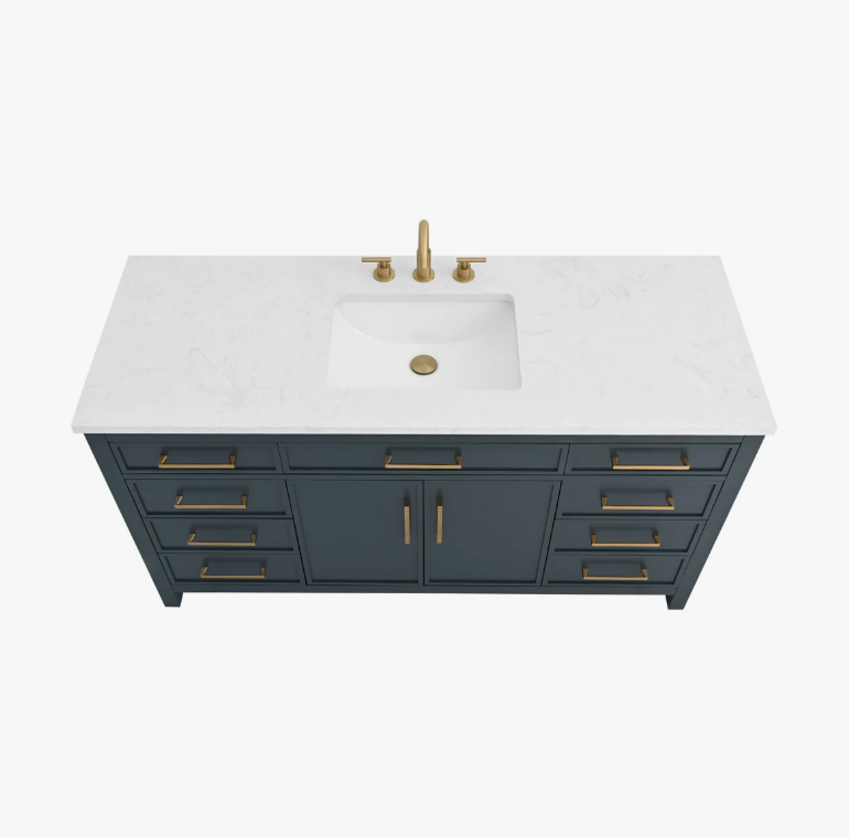 60" Dark Blue Wood Single Vanity Cabinet for Contemporary Primary Bathroom Remodel