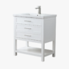 Compact White Single Sink Vanity with Drawer & Open Mixed Storage