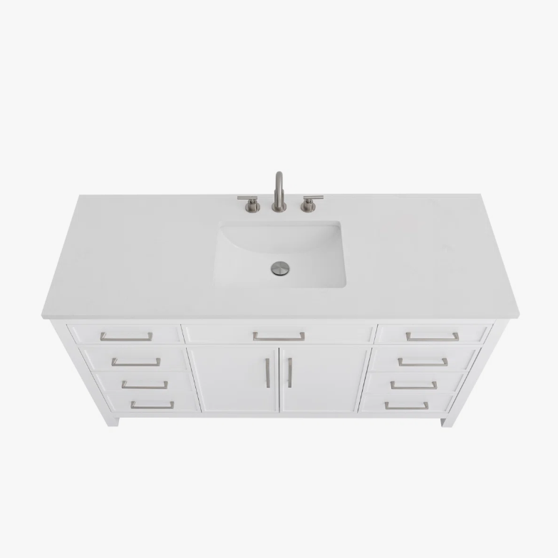 60" Solid White Wood Single Vanity Cabinet for Minimalist & Farmhouse Bathroom Remodel