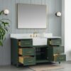 60 Inch Dark Green Farmhouse Single Farm Sink Bathroom Vanity, White Quartz Top & Brushed Gold Hardware