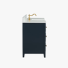 60 Inch Navy Blue Farmhouse Apron Front Single Sink Bathroom Vanity, White Quartz Countertop & Brushed Gold Hardware