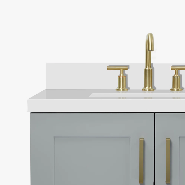 72 Inch Light Gray Shaker Double Undermount Sink Bathroom Vanity, White Quartz Countertop & Brushed Gold Hardware