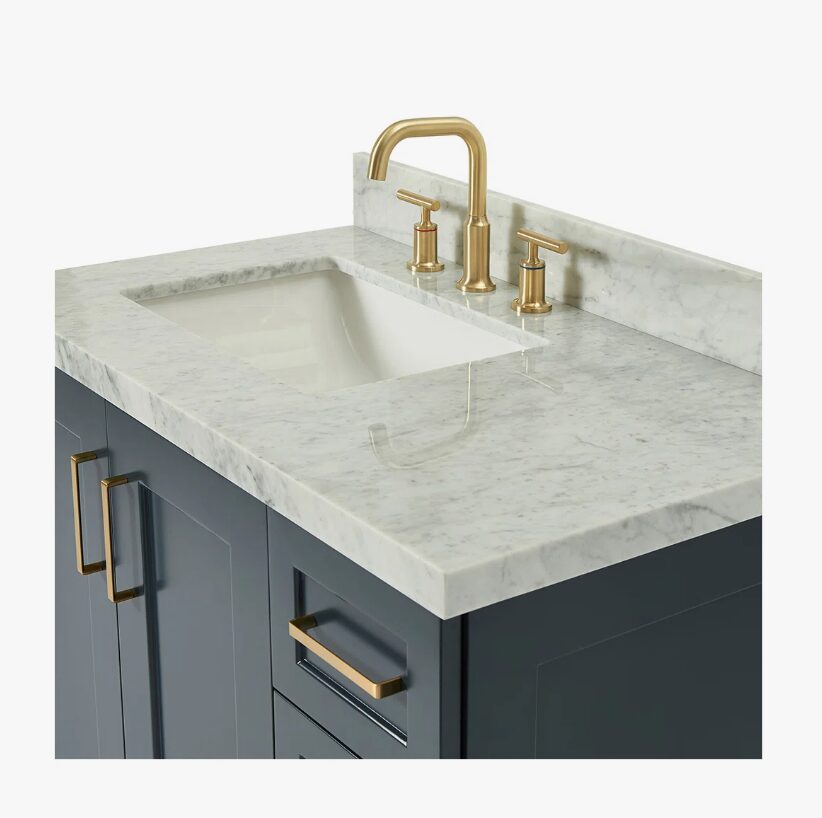 4 Luxury Navy All-in-One Bathroom Vanity with Carrara Marble Countertop