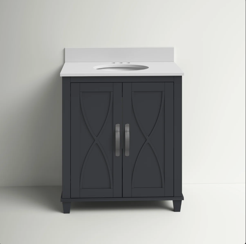 4 2 Door Modern Dark Bathroom Sink Vanity with White Countertop