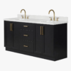 72 Inch Matte Black Shaker Double Undermount Sink Bathroom Vanity, White Marble Vein Quartz Top & Brushed Gold Hardware