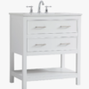 White Open Shelf Bathroom Vanity with White Quartz Countertop