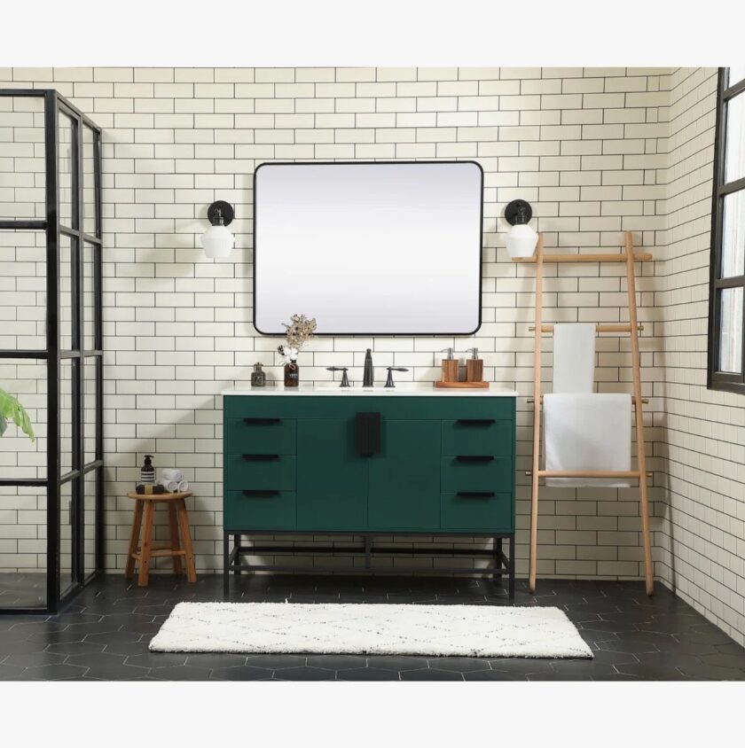 4 Modern Single Sink Emerald Green Bathroom Vanity Cabinet