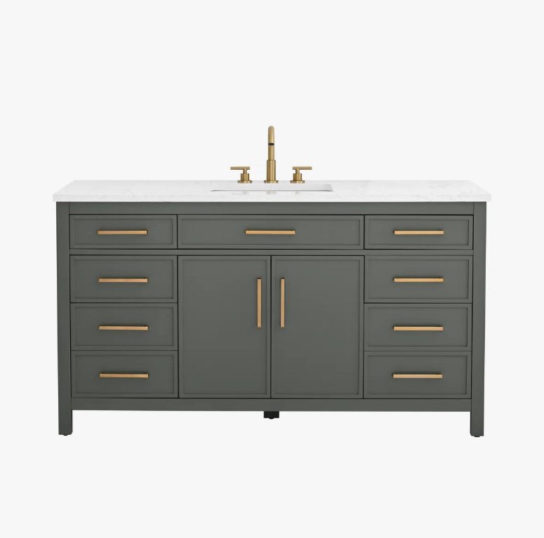60" Muted Green Wood Single Vanity for Contemporary & Farmhouse Master Bath Remodel