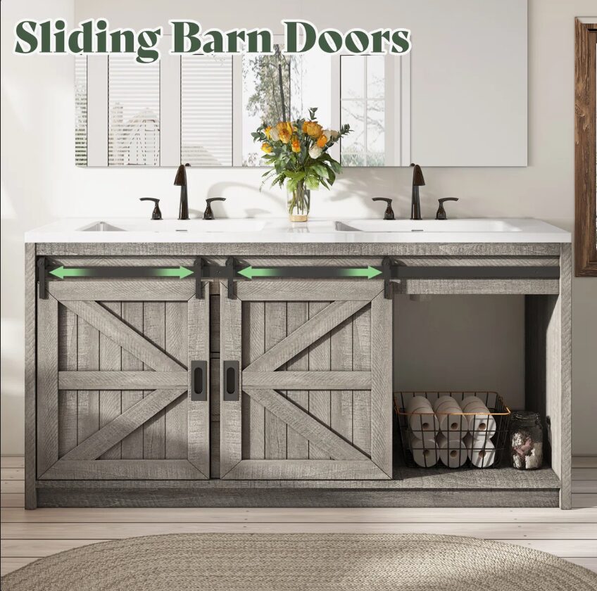 5 Rustic Grey Wood Double Vanity Cabinet with Storage Drawers