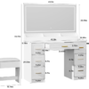 5 White LED Makeup Vanity Table with 7 Drawers & Stool