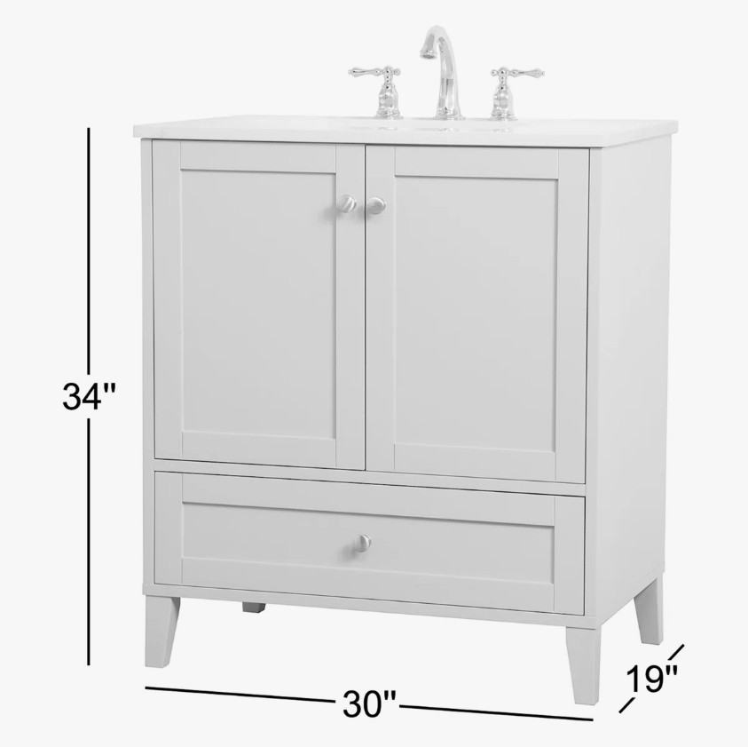 Transitional White Shaker Bathroom Vanity with Nickel Knobs & Undermount Sink