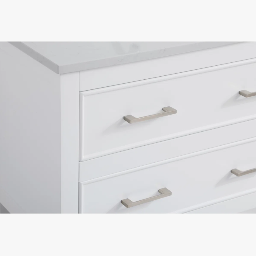 White Open Shelf Bathroom Vanity with White Quartz Countertop