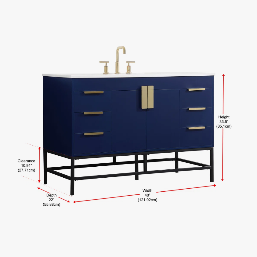 48 Inch Navy Blue Freestanding Bathroom Vanity with Gold Hardware