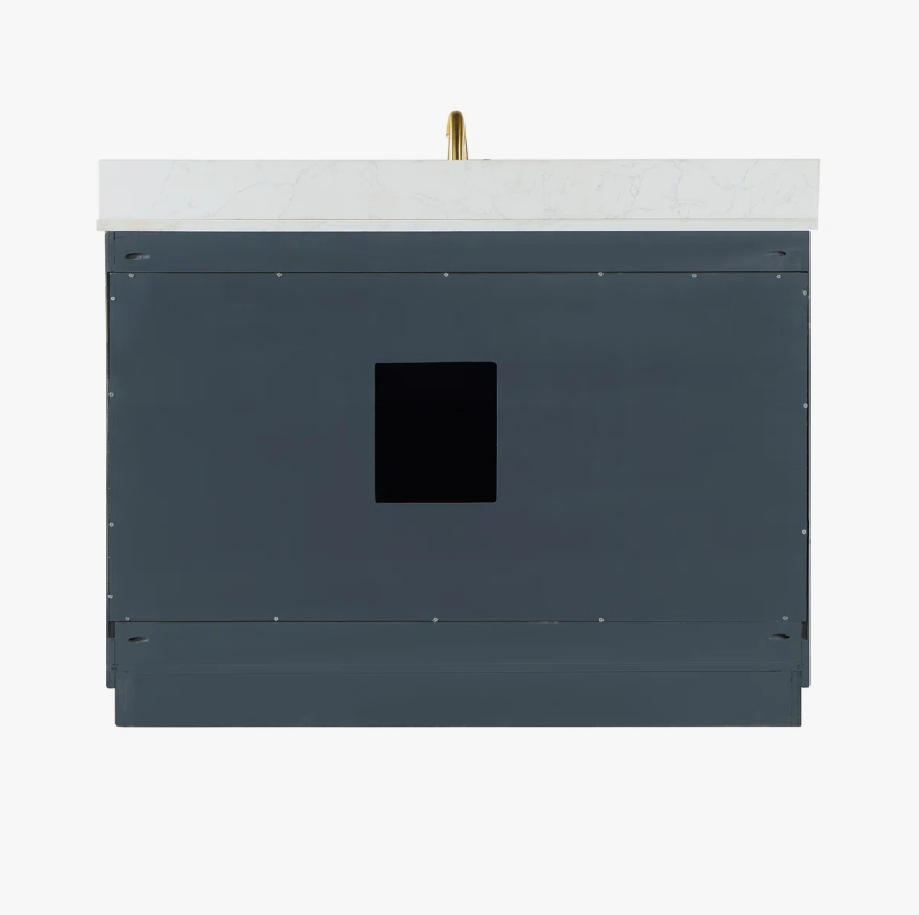 Modern Navy Wood Bathroom Vanity with Gold Hardware