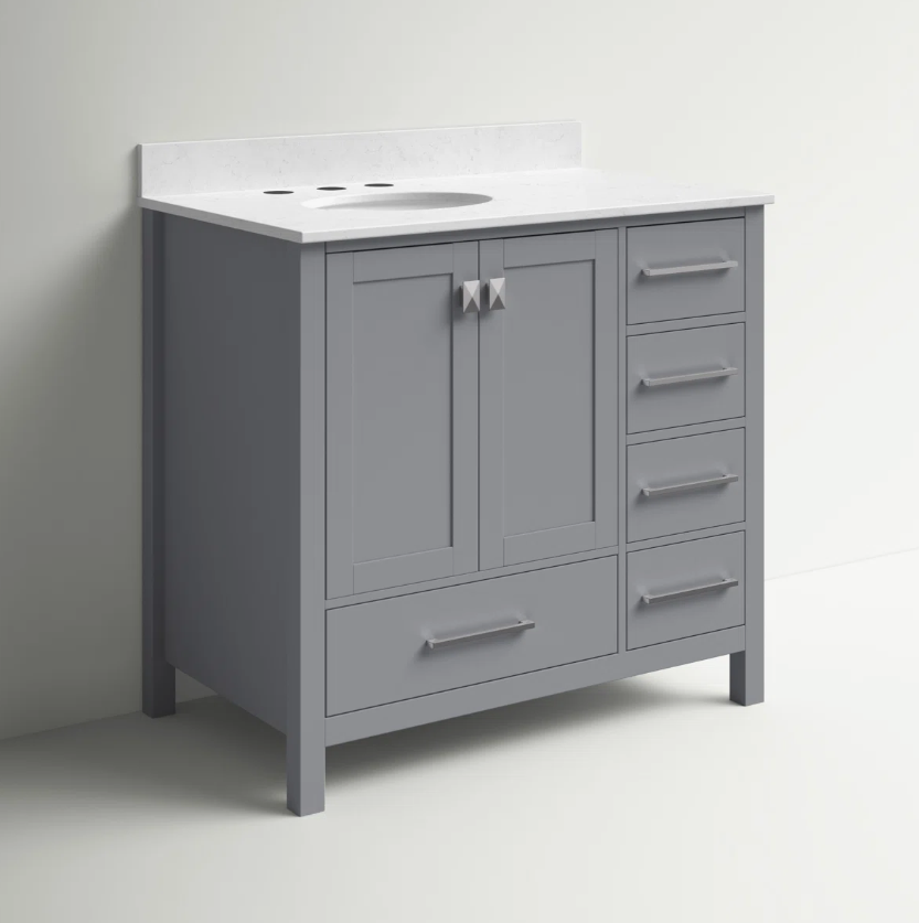 5 Transitional Single Sink Gray Shaker Bathroom Vanity Cabinet