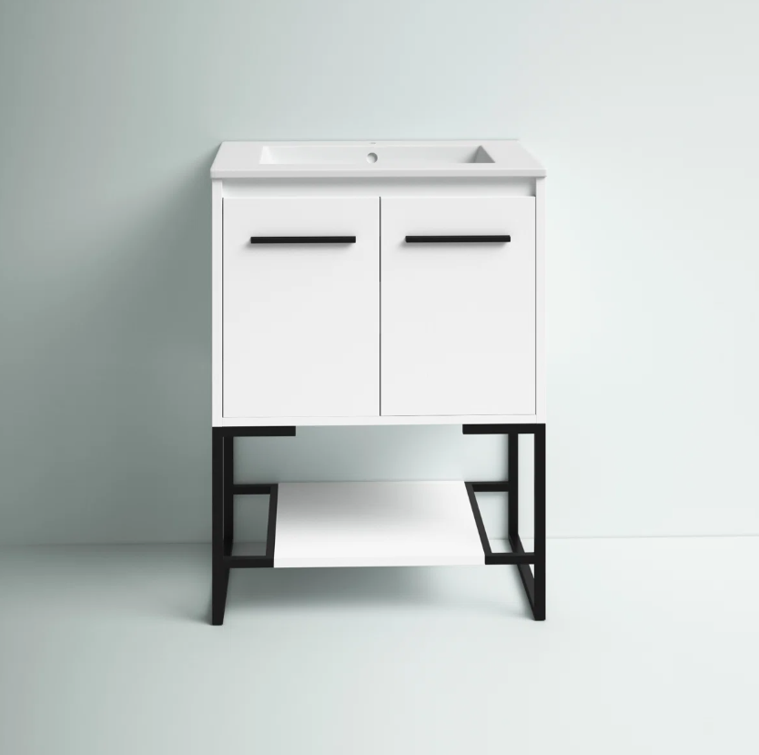 5 Compact White Bathroom Vanity with Double Storage Doors for Powder Room