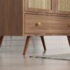 5 30 Inch Walnut Mid-Century Rattan Single Sink Bathroom Vanity with Gold Knobs