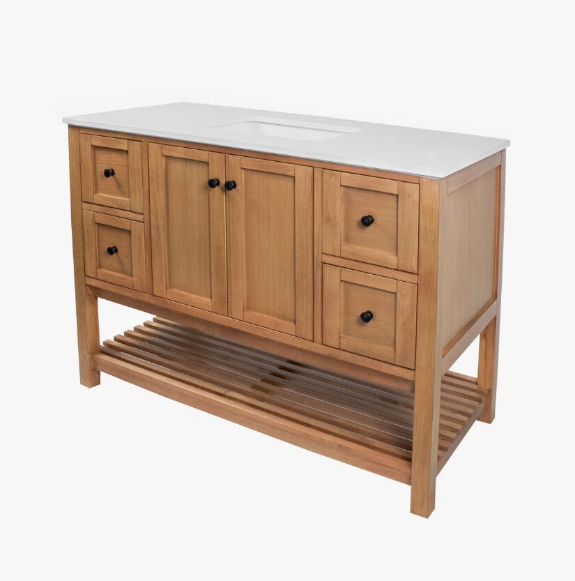 5 Open Air Oak Bathroom Vanity with 4 Drawers & Double Shaker Doors