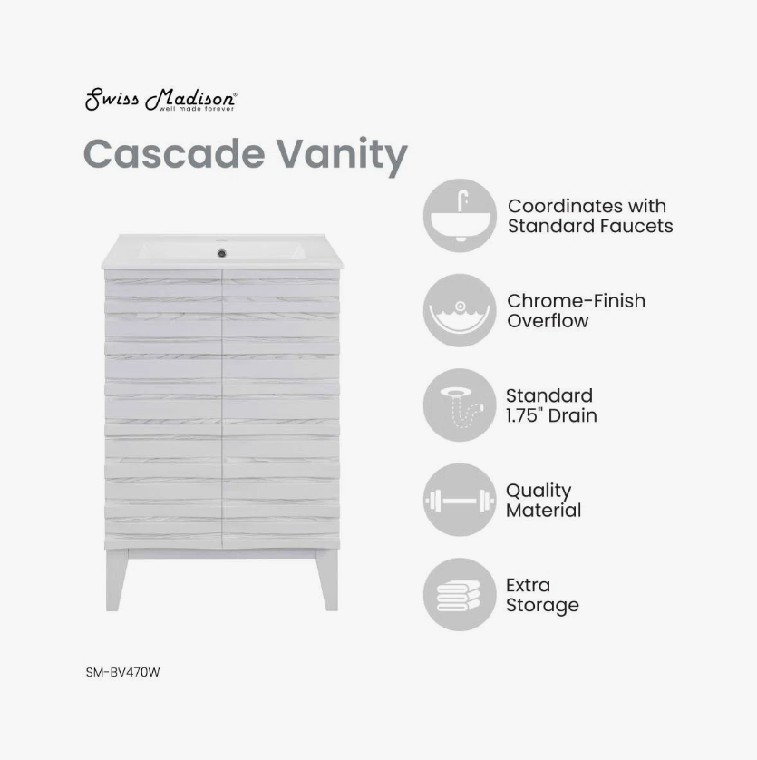 5 24 Inch White Cascade Slatted Mid-Century Freestanding Single Sink Bathroom Vanity