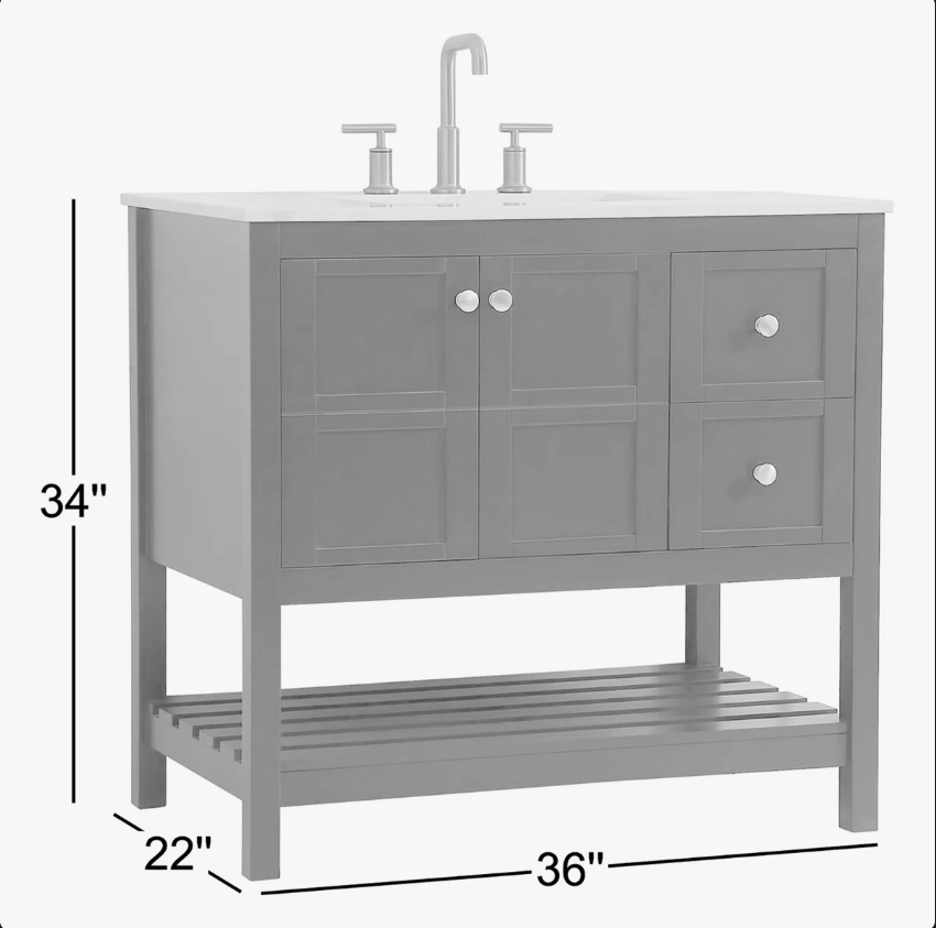 5 Farmhouse Black Shaker Single Sink Vanity Cabinet with Bottom Storage Shelf