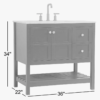 Gray Shaker Single Sink Vanity Cabinet with Silver Knobs & Open Bottom Storage