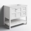 5 36 Inch White Shaker Farmhouse Freestanding Bathroom Vanity with Marble Top & Slatted Shelf