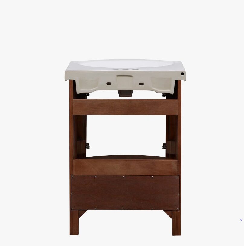 24 Inch Walnut Curved Freestanding Bathroom Vanity with Ceramic Sink & Silver Knobs