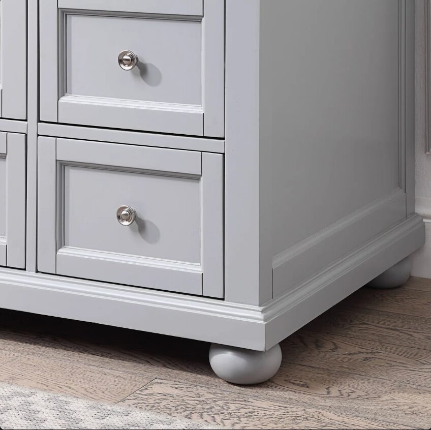 5 Transitional Gray Freestanding Single Sink Vanity with Decorative Cutout Cabinet Doors