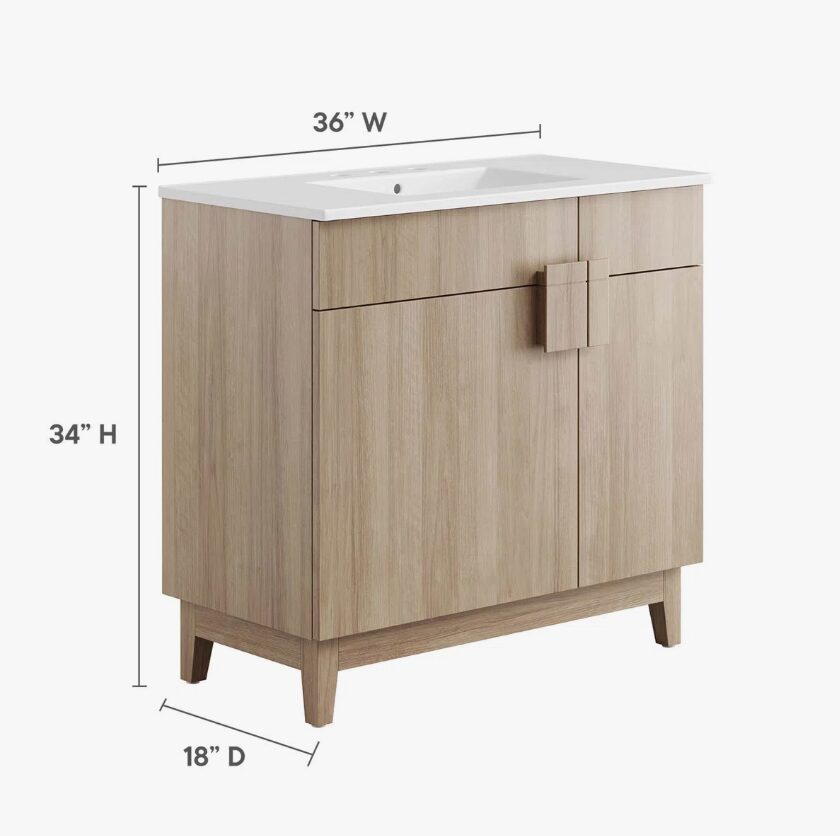 Minimalist Oak Single Sink Vanity Cabinet with 2 Doors & 2 Top Storage Drawers