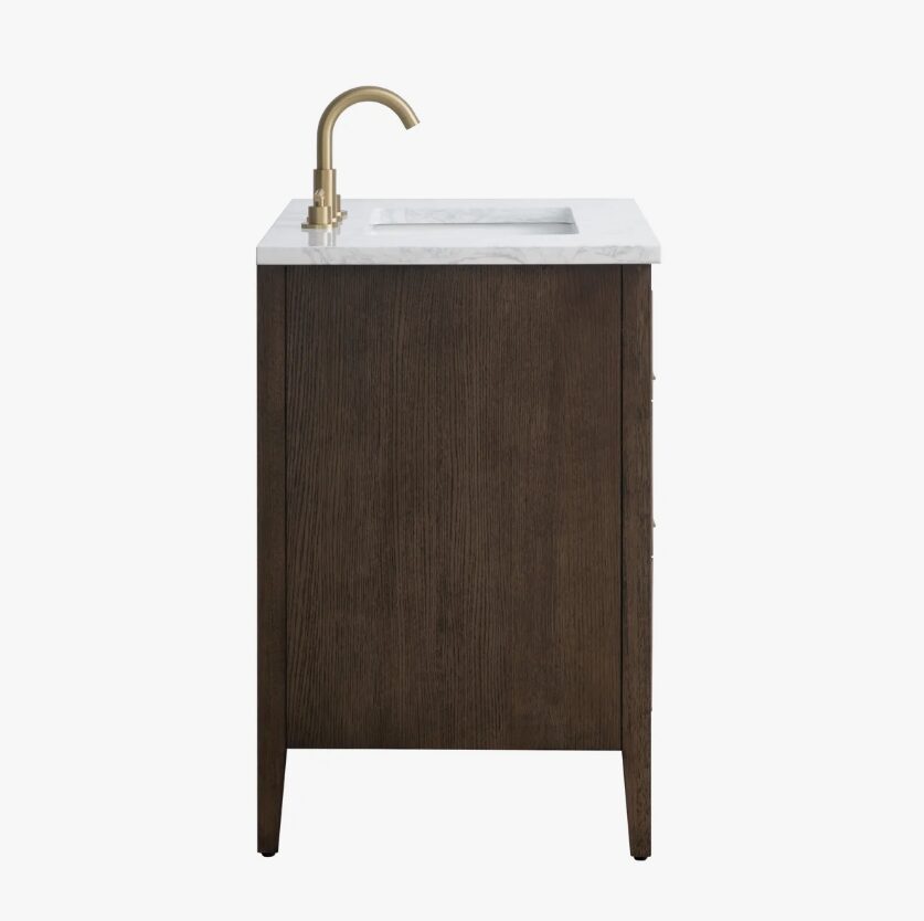 Fluted Walnut Vanity Cabinet with Marble Countertop