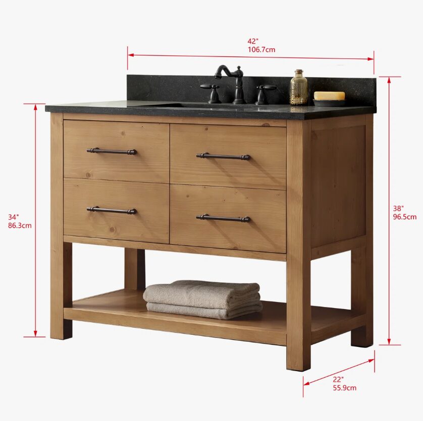 Rustic Pine Freestanding Single Sink Vanity with Open Storage Shelf