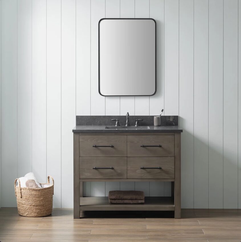 5 Rustic Gray Freestanding Single Sink Vanity with Open Towel Storage Shelf