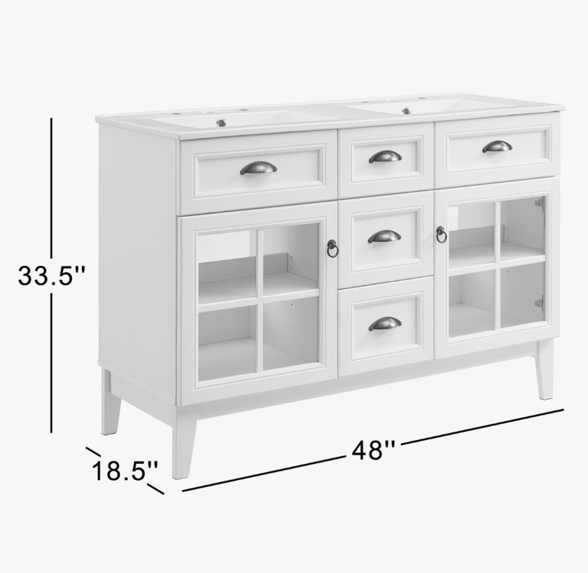 5 Traditional White Double Vanity with Integrated White Solid Surface Countertop