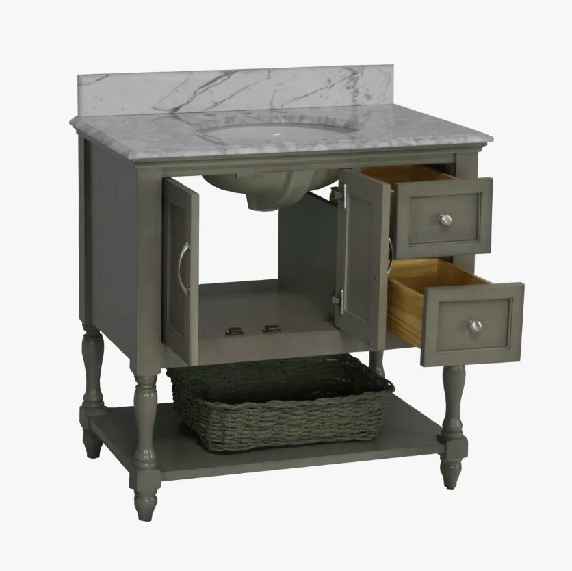 Gray Traditional Bathroom Vanity Cabinet for Guest & Master Bathrooms