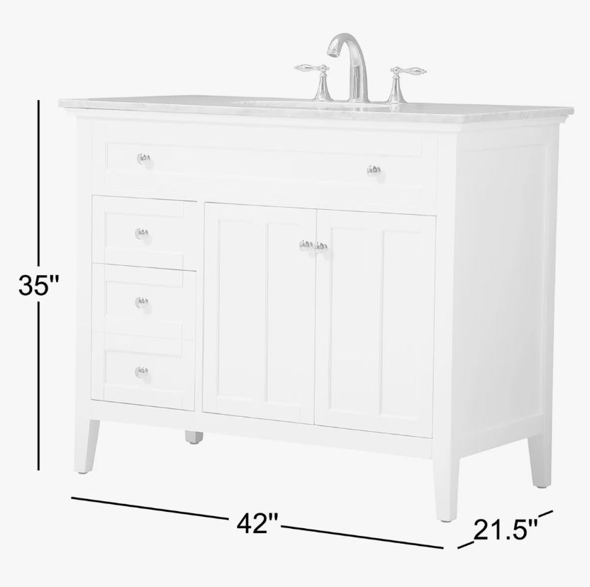5 42" Modern Grey Wood Bathroom Vanity with Natural Marble Countertop