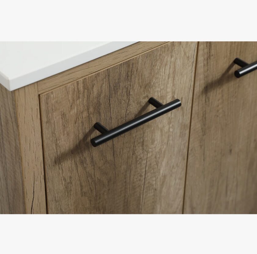 24 Inch Natural Oak Mid-Century Single Sink Bathroom Vanity with White Quartz Top