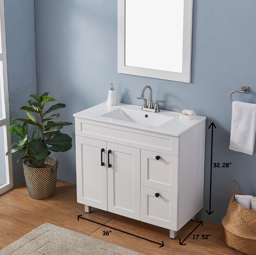 5 Modern White Shaker Bathroom Vanity Cabinet with Storage Doors & Drawers