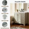 5 30 Inch Sage Green Shaker Bathroom Vanity with White Ceramic Sink & Multi Storage Drawers
